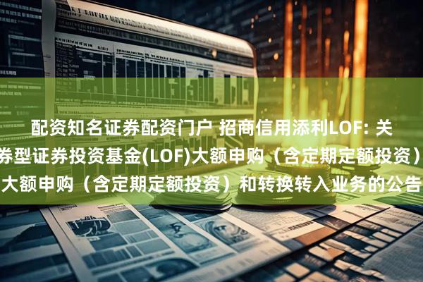 配资知名证券配资门户 招商信用添利LOF: 关于调整招商信用添利债券型证券投资基金(LOF)大额申购(含定期定额投资)和转换转入业务的公告